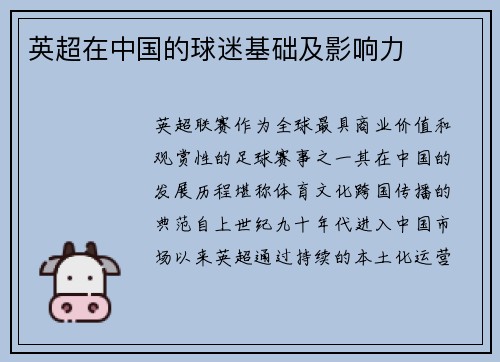 英超在中国的球迷基础及影响力